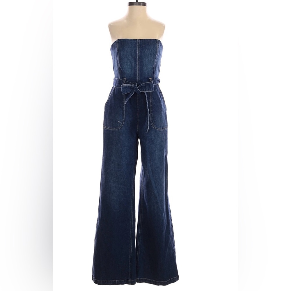 Alice + Olivia Blue Denim Strapless Overalls - Picture 4 of 7